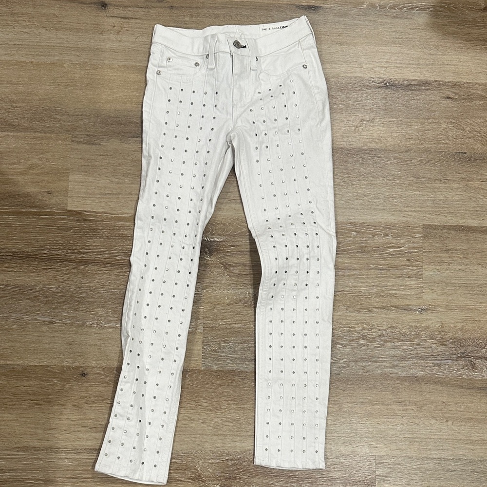 Rag & Bone White Studded Jeans
